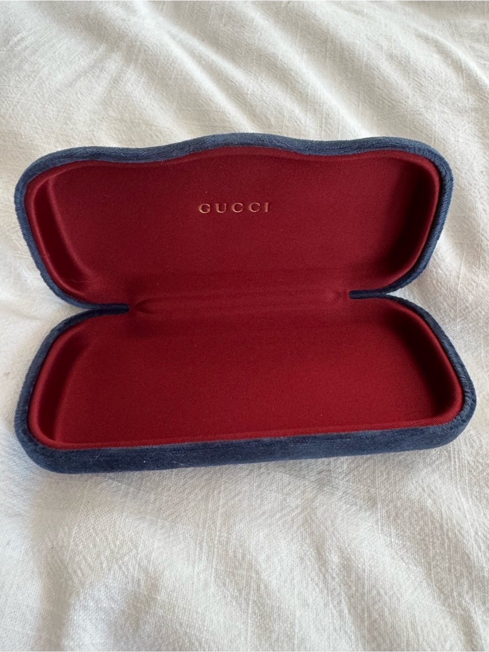 Gucci Velvet Sunglasses Case in Blue and Red with Gold Logo